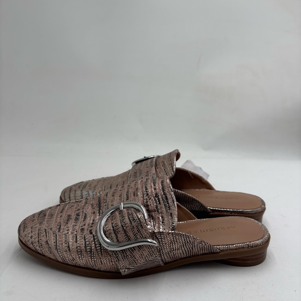 NEW Aerosoles Women’s 6.5 Grandprix Silver Multicolor Leather Slip On Mules